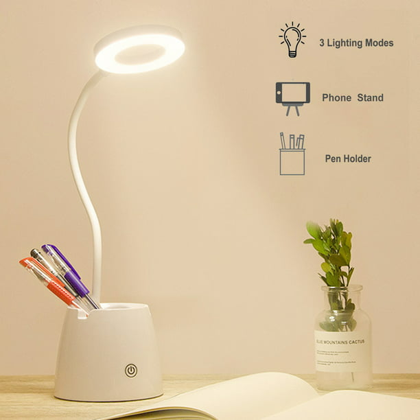 NEW USB LED Desk Table Lamp Phone Charger Reading Study Light Pen Holder Student
